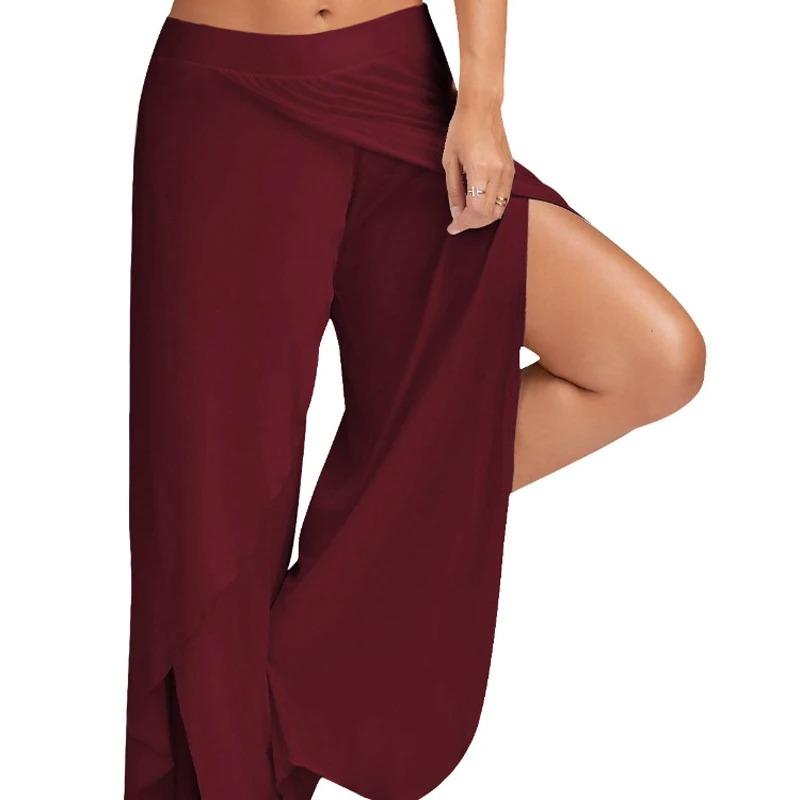 

Women Plus Size Wide Leg Pants Loose Fitness Dance Yoga Split Trousers Female Elastic Wasit Casual Workout Solid Summer Clothing 5XL