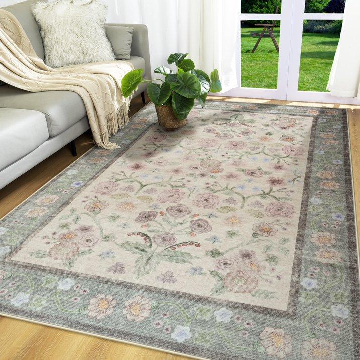 New Vintage Floral Rugs Soft Accent Area Rug Large Size Rugs Low-Pile Carpet for Living Room Bedroom Home Decor Floor Mat