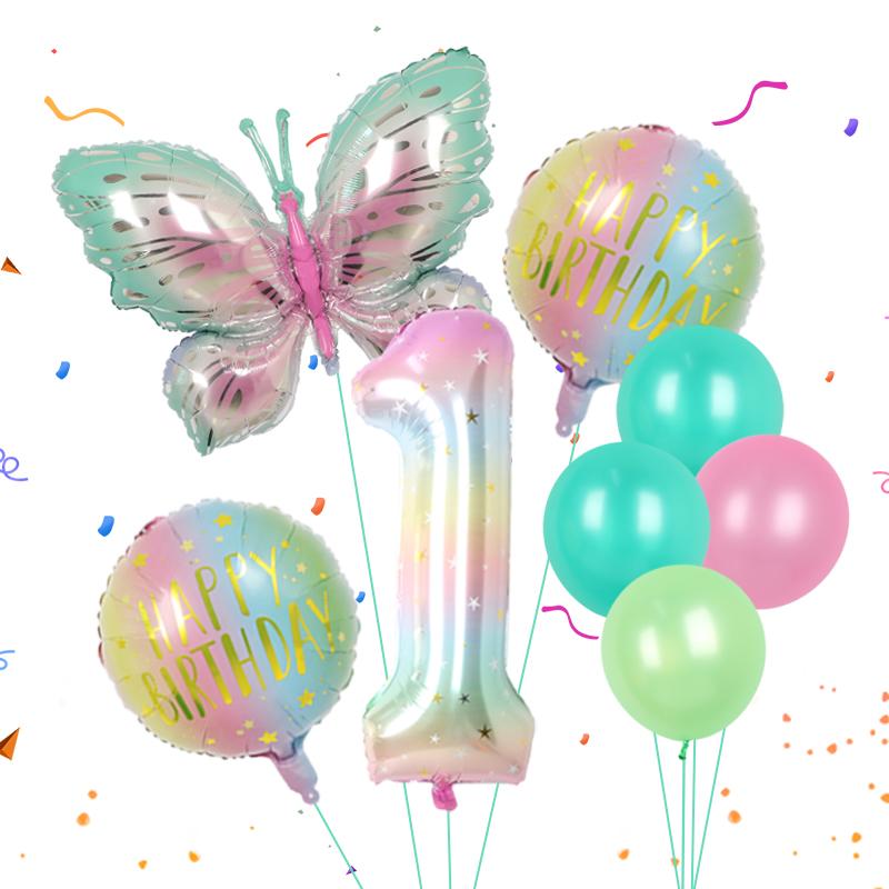 8pcs Butterfly Balloon Set 40inch Gradient Colorful Number 1-9 Foil Balloon Fairy Birthday Party Decoration Baby Shower Supplies