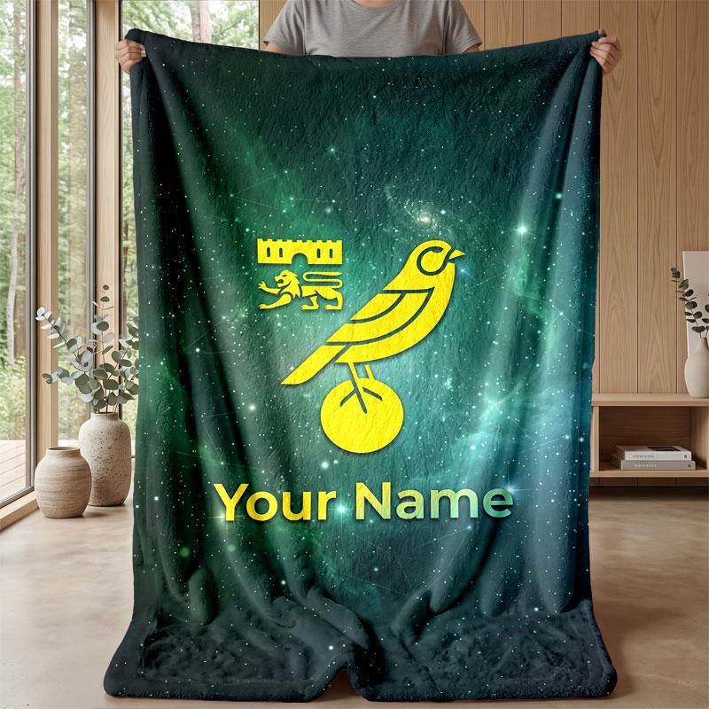 Norwich City Custom Name Text Flannel Blanket Soccer Logo Personalized Fleece Throw Blanket Special Gift For Sofa Bedroom Home