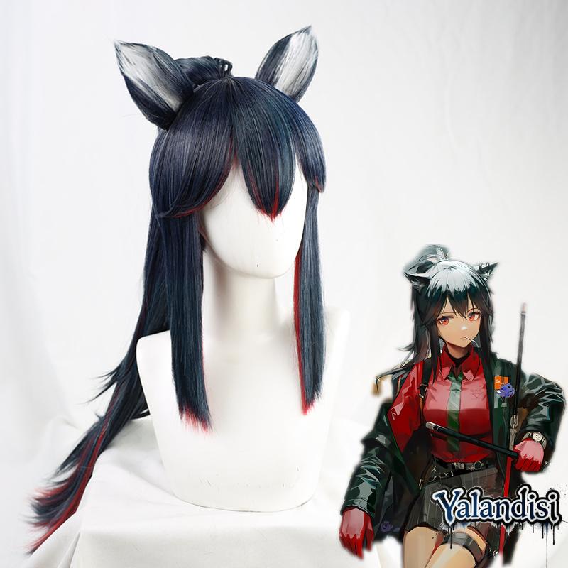 Yalandisi& Anime Arknights Texas Cos Cosplay Perruque Halloween Carnaval Fête Accessoires Cheveux Synthétiques Fibre Résistante à la Chaleur+Bonnet de Perruque= One Size black