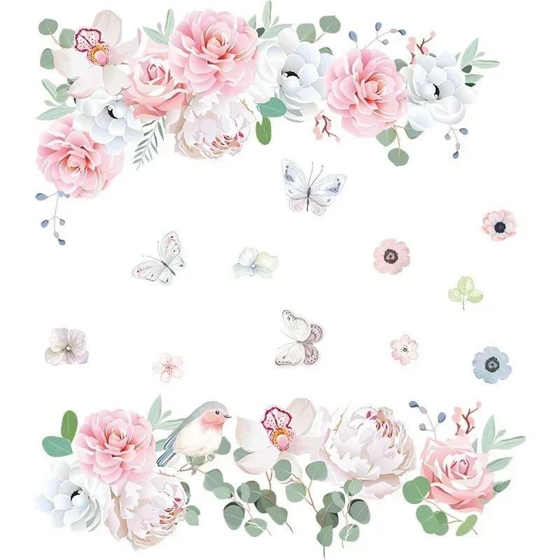 Home Wall Fashion Decoration Stickers Small Fresh Pink Flower Stickers Bedroom Entrance Wall Stickers Accessories Tools