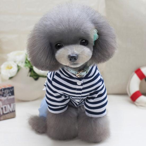 Pet Spring High Neck Striped Pattern Four-legged Pants T-shirt  Dog Cat Clothes