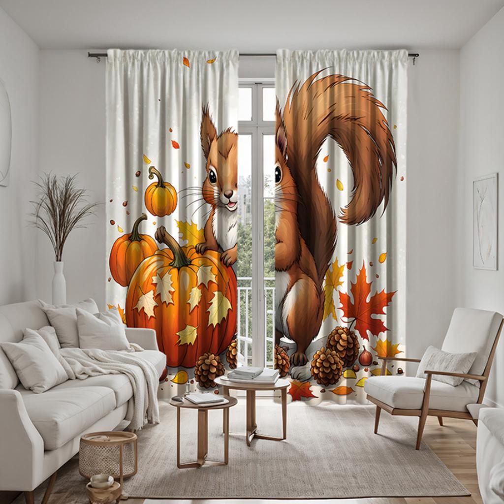 2er-Set HD Thanksgiving Kiefer Kürbis dekorativer Vorhang Gelbe Bindung digital bedruckter Vorhang Heimdekor Stil Dekoration livin