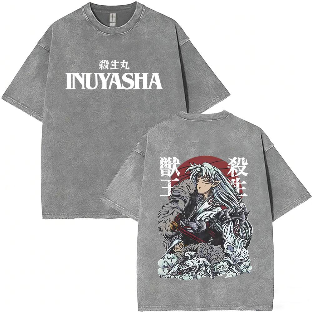 

Washed Vintage Anime Inuyasha Sesshomaru Merch Tshirt Men Women Casual Oversized T Shirts Mens Funny Cartoon Harajuku Tshirts S