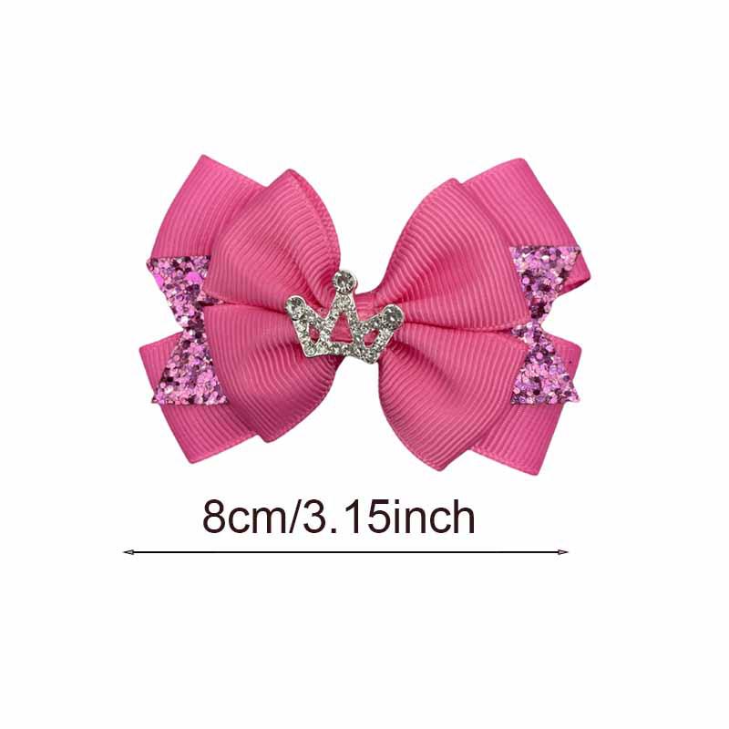 Children's Bow Hair Clip with Rhinestone Crown - Heart-Shaped Girls' Headdress Accessory