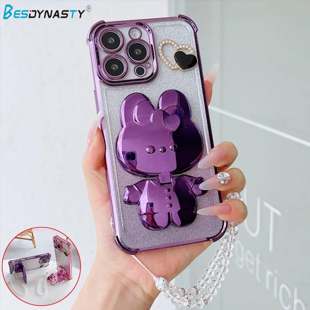 Luxury Mirror Rabbit Crystal Chain Phone Case For Xiaomi 15 Ultra 15Pro 14T 13T 12T Pro 12S 12X Shockproof Holder Cover