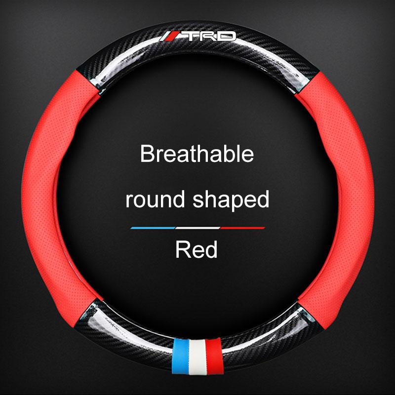 Leather Carbon Fiber Car Steering Wheel Cover Emblem Car Accessories For Toyota TRD Corolla Auris Yaris Rav4 CHR Camry40 prius