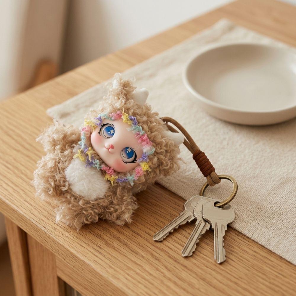 Fluffy Plush Cute Curly Rabbit Plush Charm Soft Vinyl Face Bunny Doll Pendant Gift for Friends
