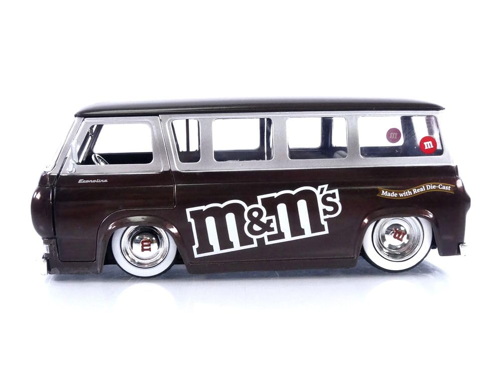 1965 Ford Econoline Car with Red Toys for Kids and Adults M&M's 124 Die-cast Figure,