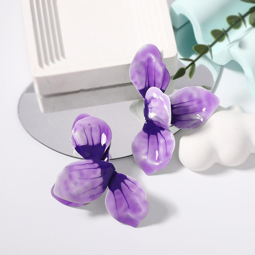 New exaggerated bohemian fashion style enamel dripping oil colored petals flower stud earrings atmospheric versatile