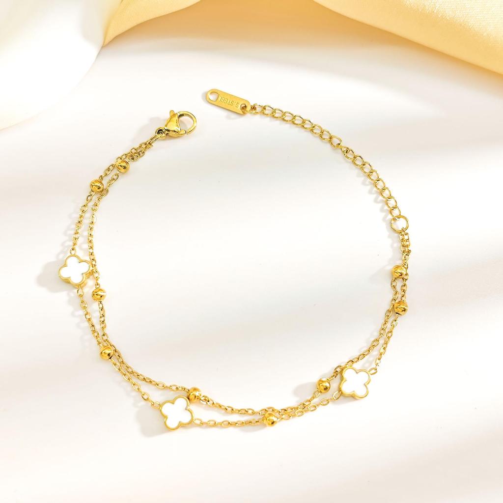 Four-Leaf Clover Double-Layer Titanium Steel Bracelet - Versatile High-End Fashion Jewelry