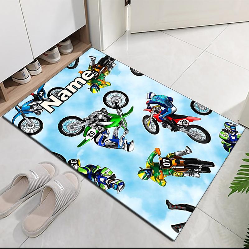 Tappeto Stampato Moto da Fuoristrada con Nome Personalizzato, per Sedia da Ufficio Soggiorno Camera da Letto Cucina Decorazioni Regali.