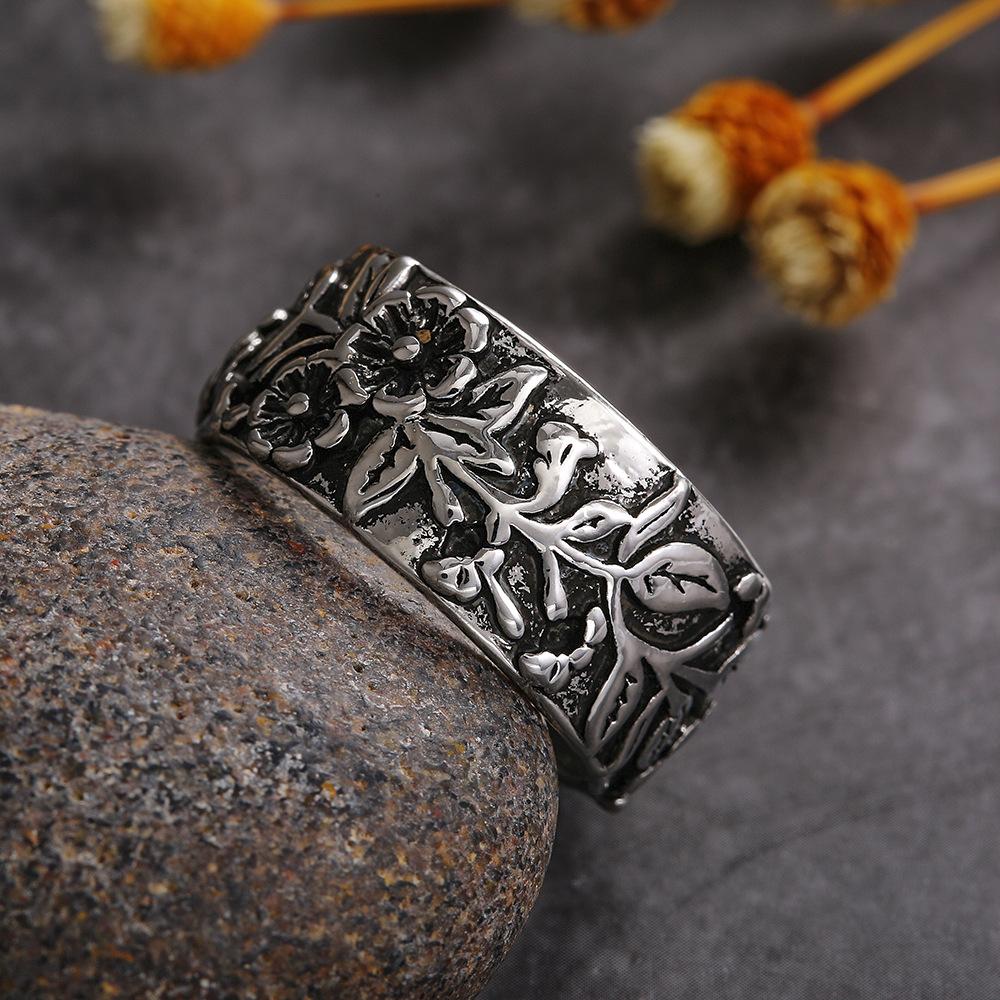 Pierścionek damski pastoralny z motywem kwiatowej winorośli, dodatki w stylu naturalnym, biżuteria na palec