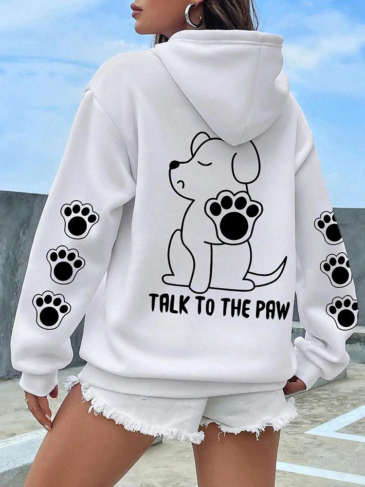 Sprich mit der Pfote Lustiger Hunde-Cartoon-Print Hoodie Damen Herren Warmer Fleece-Hoody Mode Lässig Kapuzenpullover Herbst Locker Rundhals Tops