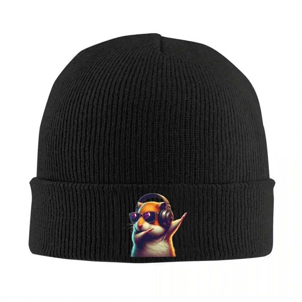 Funny Dabbing Hamster Bonnet Hats sunglasses Beanie Hats Custom Knitting Hat Winter Street Men Women Kpop Elastic Cap