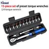 TINSOL 15Pcs Set Bicycle Torque Wrench Set 1/4" 2-24Nm Dual Direction Bike Allen Key Tool Socket Preset Type Spanner Pro Repair