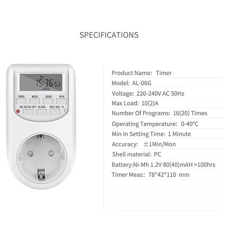 Eu Plug Timer Switch Digital Power Socket Energy Saving Adjustable Kitchen Timer Outlet Week Hour Programmable Timing Socket