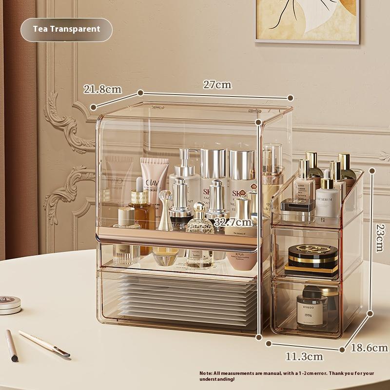 Cosmetics Storage Box Desktop Premium Sense Dust-proof Large Capacity Dresser Transparent Skin Care Shelf