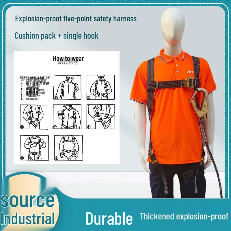 Explosion-Proof Safety Harness with Anti-Static Lanyard, Dual Hooks & Shock Absorber for Outdoor Construction.