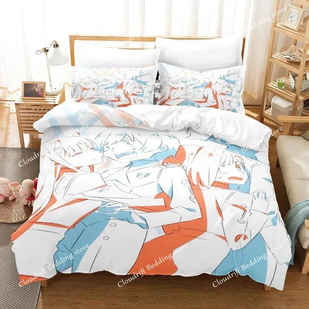 Darling In The Franxx Bettwäscheset Jungen Schlafzimmer Bettbezug Set 3D Spannbettlaken Einzelbett Doppelbett Full Queen King Size Bettbezug Bettset
