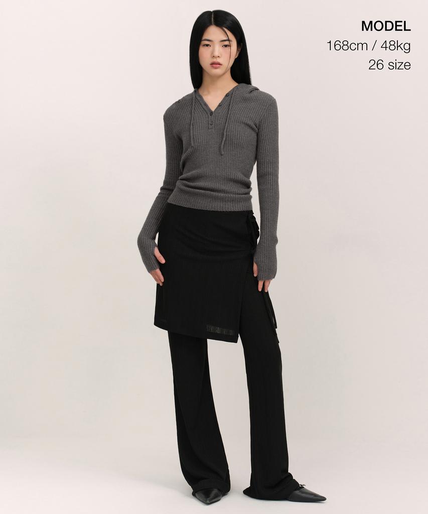 MUSINSA STANDARD WOMAN Women'S Vertical Textured Wrap Skirt Jersey Pants [Black]
