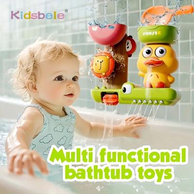 Baby Bath Toy Wall Hanging Suction Cup Rotating Water Spray Cartoon Duck With Small Spoon Summer Bathing Shower Educational Toy