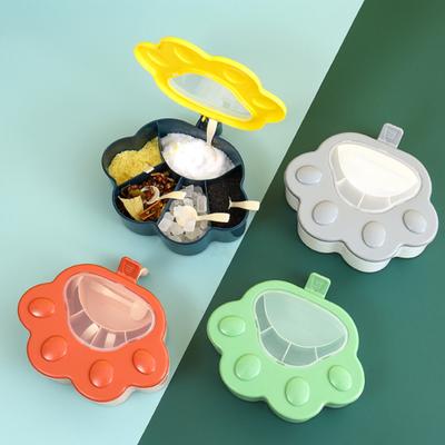 1 Set Visible Design Seasoning Box Moistureproof Sturdy 5 Grids Cat Paw with Lid Spoons