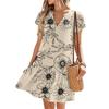 Women's Dresses Short Sleeve V-Neck Floral Printed Loose Casual Temperament Beach Dresses