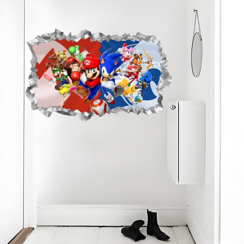 Super Mario Bros Sonic The Hedgehog Cartone Animato Decalcomania da Parete in PVC con Design Autoadesivo Durevole per le Pareti delle Camere dei Bambini