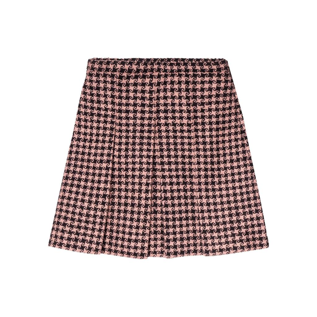 GUCCI Houndstooth Tweed Wool Blend Skirt Black Pink 681234-ZAHD7-1250