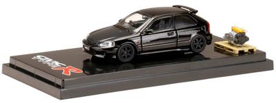 HJ64 Honda CIVIC Type R Wersja niestandardowa z modelem wystawowym silnika Starlight Black Pearl Produkt gotowy HJ642016EBK 1/64 (EK9) /