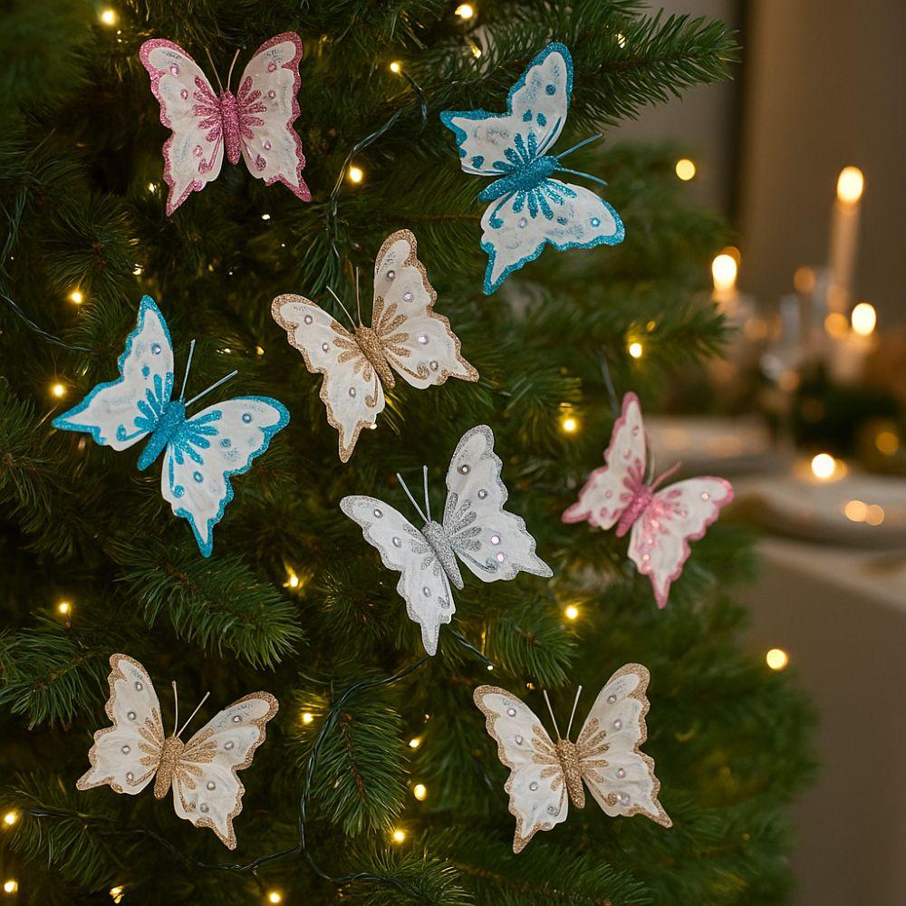 Glitter Christmas Tree Hanging Decor Artificial Simulation Butterfly Decoration  Xmas Tree Decor