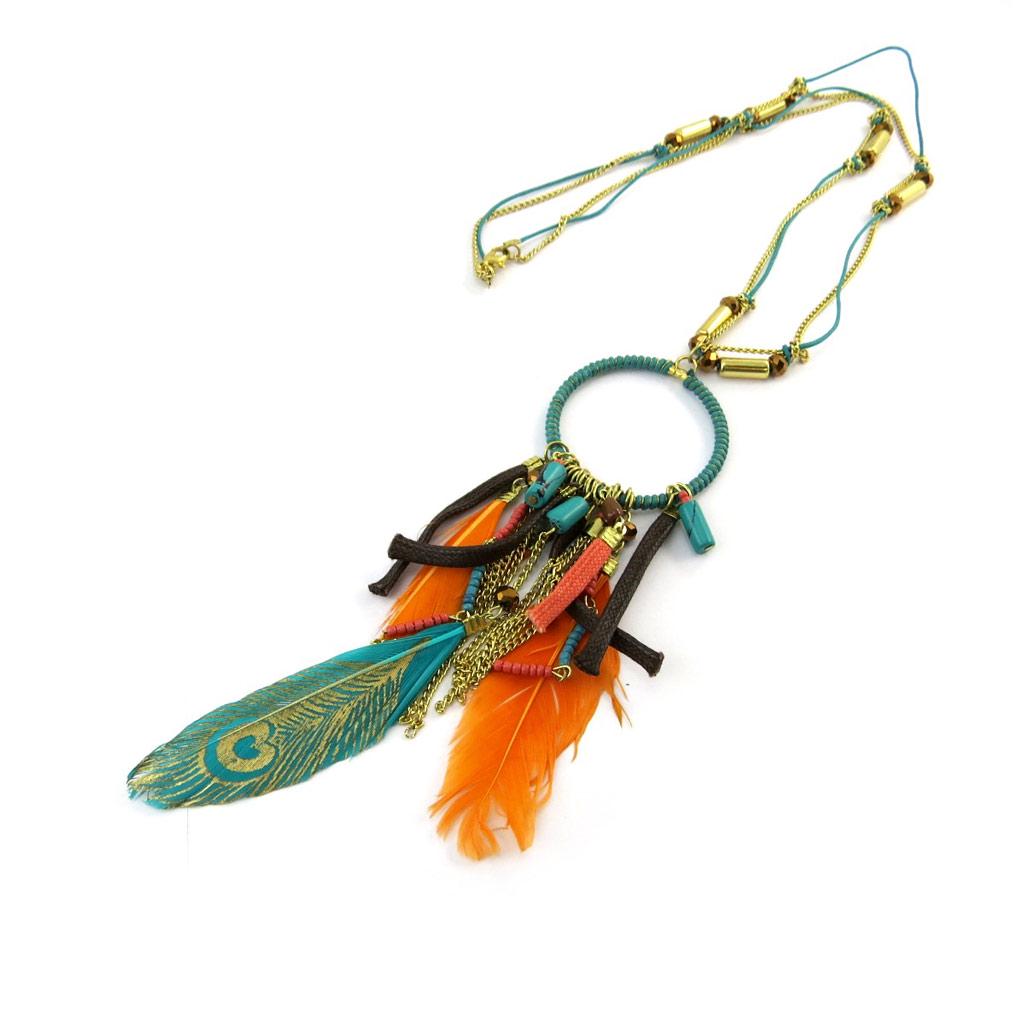 Les Trésors De Lily [N3955] - Collier 'Cheyennes' orange vert argenté