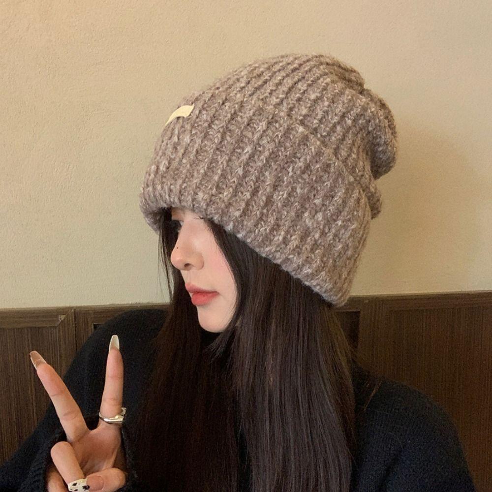 Thickened Beanies Hat Korean Style Pullover Hat Letter Chic Knitted Hat Outdoor