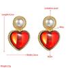 Women Retro Drop Earrings Titanium Steel Alloy Pendant Earrings Acrylic Colorful Resin Bead Heart Shape Geometric Ear Ornaments