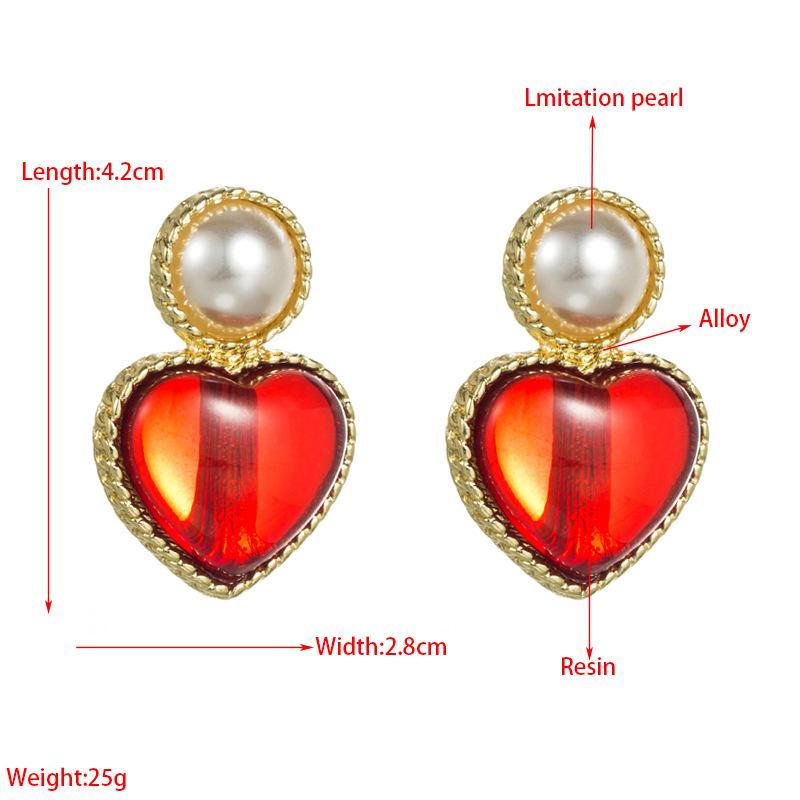 Women Retro Drop Earrings Titanium Steel Alloy Pendant Earrings Acrylic Colorful Resin Bead Heart Shape Geometric Ear Ornaments