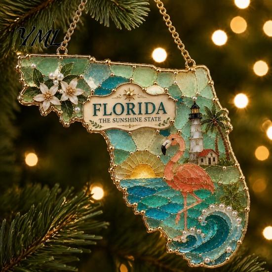 Holiday Ornament for Wall State Heritage Christmas Ornaments, Acrylic Sea Glass America States DIY Party Ornaments Hanging Decoration Xmas Tree, Home