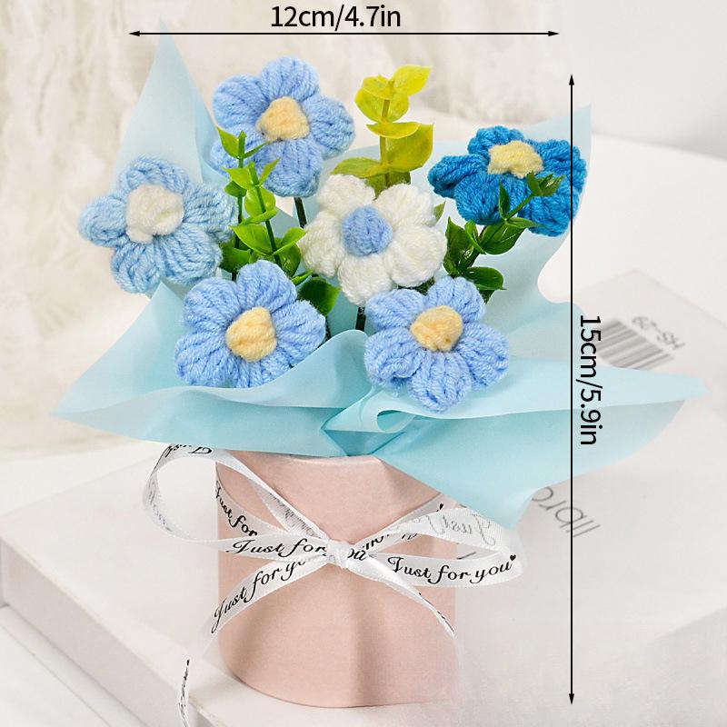 Artificial Flower Crochet Bouquet Knitted Rose Flowers Hugging Bucket Valentine's Day Birthday Gifts Sunflower Daisy Bouquet