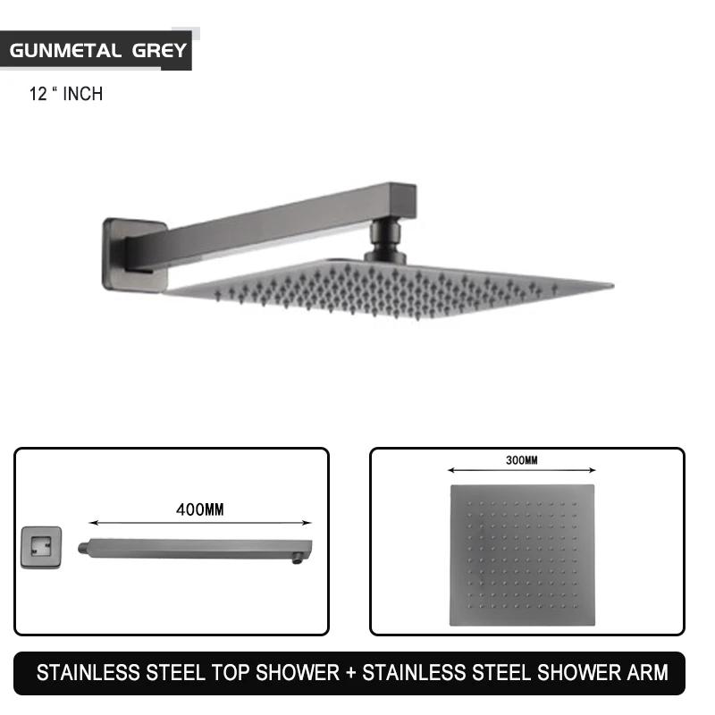 Black Chrome Brushed Gold Grey Square Rain Shower Head Ultrathin 8 10 12 Inch Choice Bathroom Wall Mount Shower Arm Top Spraying