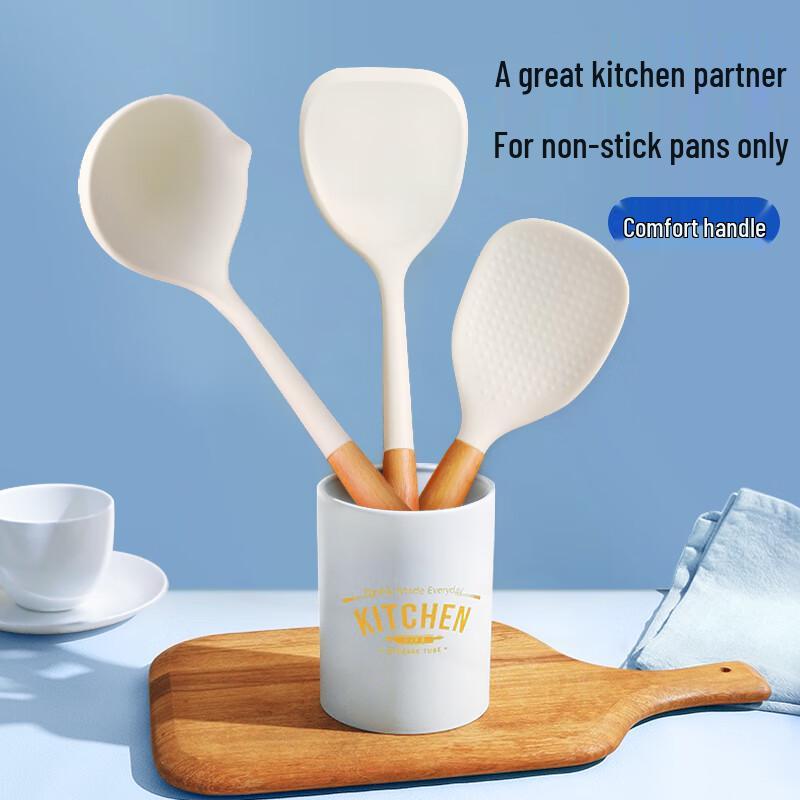 

GRAREY Wooden Handle Silicone 3-Piece Utensil Set