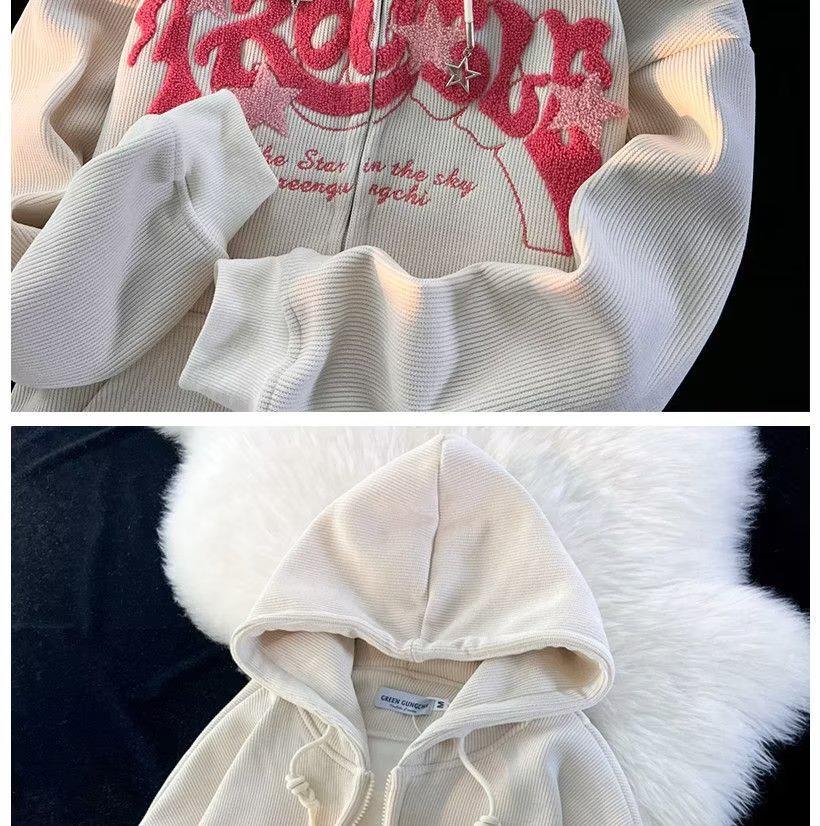 Women’s Vintage Star Corduroy Hooded Jacket - Trendy Loose Fit for Spring & Autumn