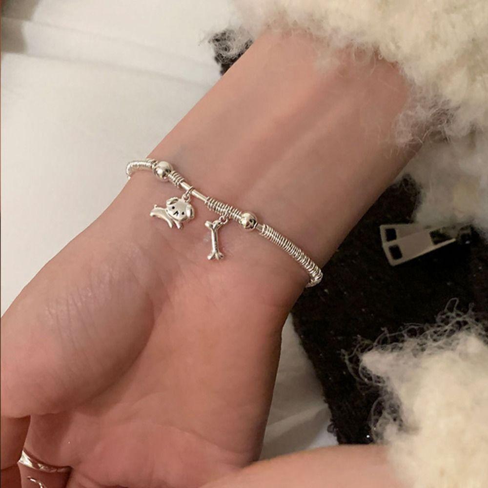 2PCS Lovers Friends Cat Fish Bracelet Cute Metal Beaded Bracelet Cartoon Cute Dog Bracelets  Couple