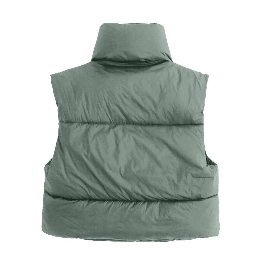 Women's Winter Vest Sleeveless Short Jacket Lightweight Stand Collar Zipper Solid Color Quilted Vest