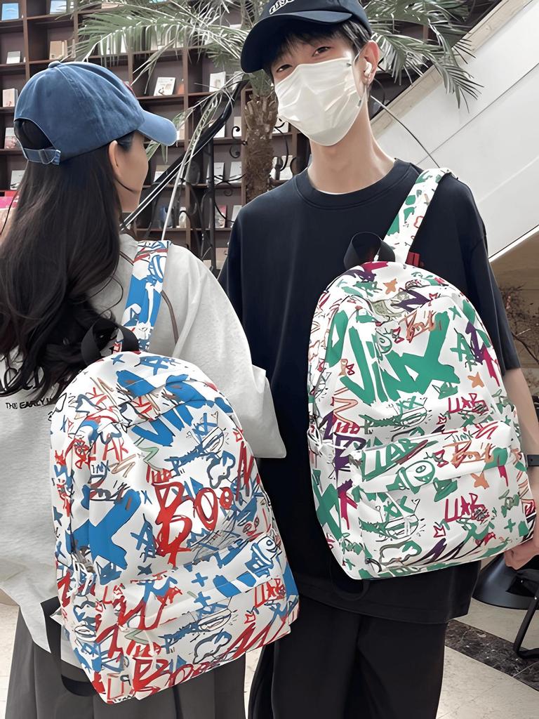 Korean Style Graffiti Backpack for Primary Students - Large Capacity, Durable, Casual.