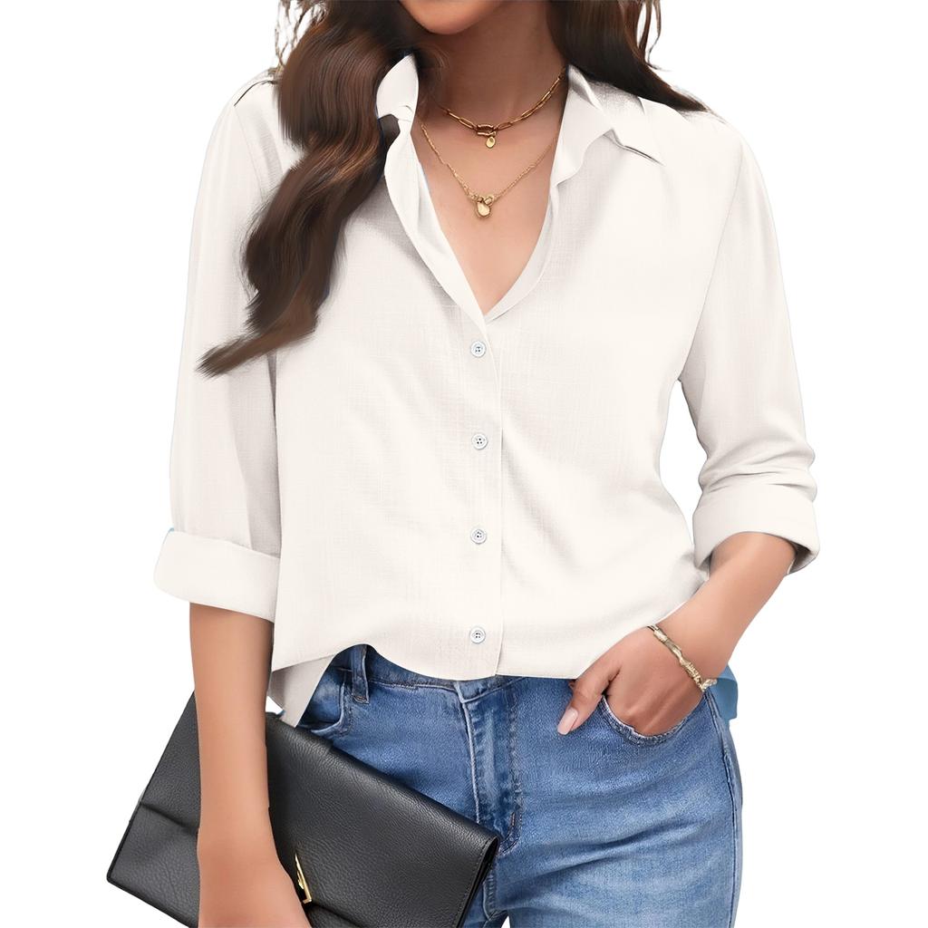 Women’s Long Sleeve Button Down Shirt Casual Collared Blouse Relaxed Fit Lightweight Top for Office Work Daily Wear
