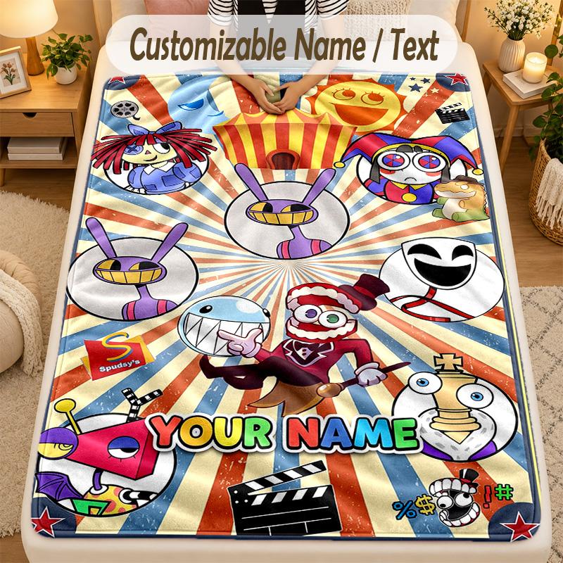 Flannel BlanketThe Amazing Digital Circus Custom Name Text Personalized Soft Warm Throw Blanket Home Decor Gift