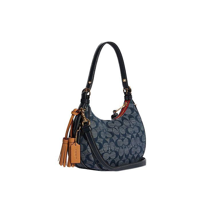 Coach Kleo 21 Classic Monogram Fabric Fringe Decoration Half Moon Bag Women Handbags Denim-Blue C8163-IMDEI