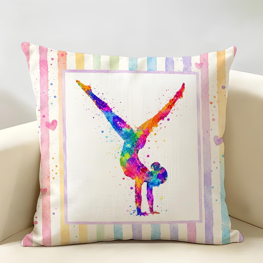 Girl Art Gymnastics Sport Ballet Cushion Cover Natural Linen Organic Fabric DoubleSided Printing Sofa Home Decor Pillow Case