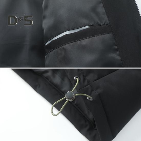 Women Men Cotton Coat Stand Collar Long Sleeve Drawstring Hem Puffer Jacket with Pockets Loose Fit Warm Winter Outerwear